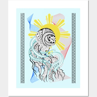 Tribal line Art Jellyfish Posters and Art